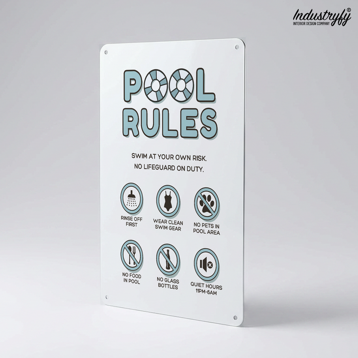 Pool Rules Schild Detailansicht farbige Symbole