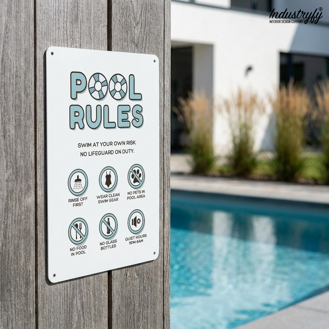 Pool Rules Metallschild farbig am Pool