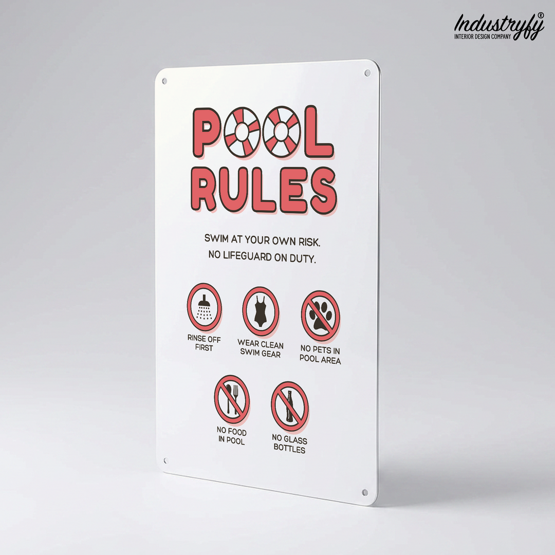 Pool Rules Schild Detailansicht rote Symbole