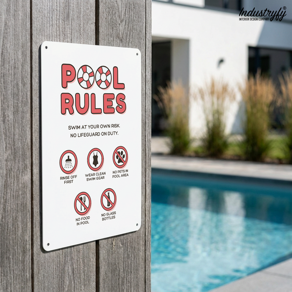 Pool Rules Metallschild farbig am Pool