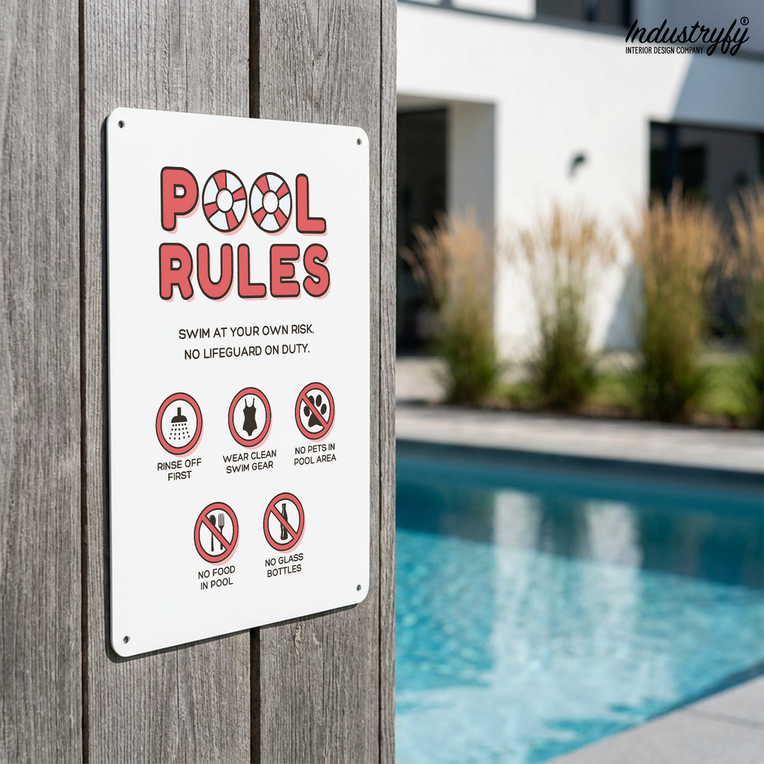 Pool Rules Metallschild farbig am Pool