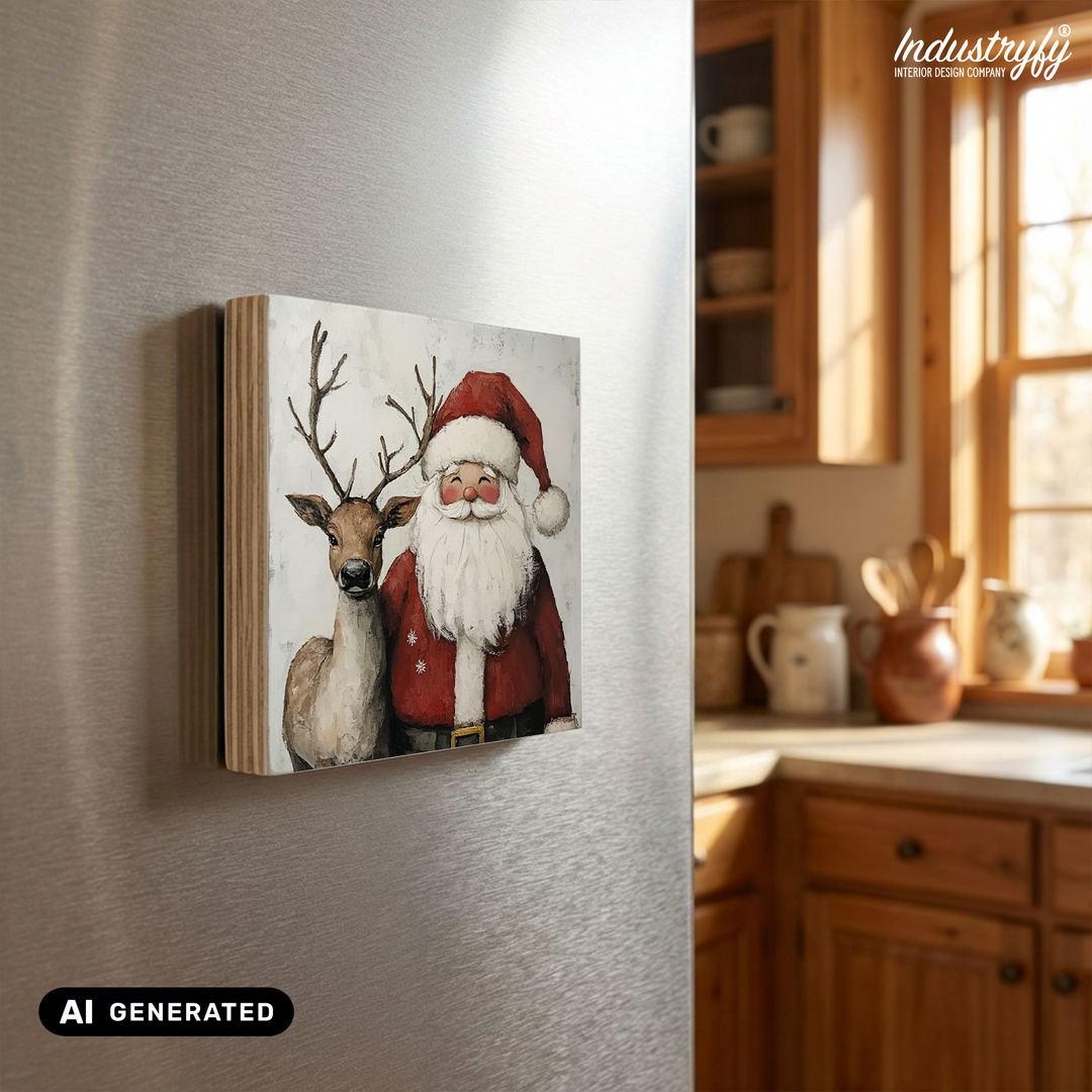 Holzmagnet Santa &amp; Rudolph Detailansicht, UV-Druck auf Echtholz von Industryfy