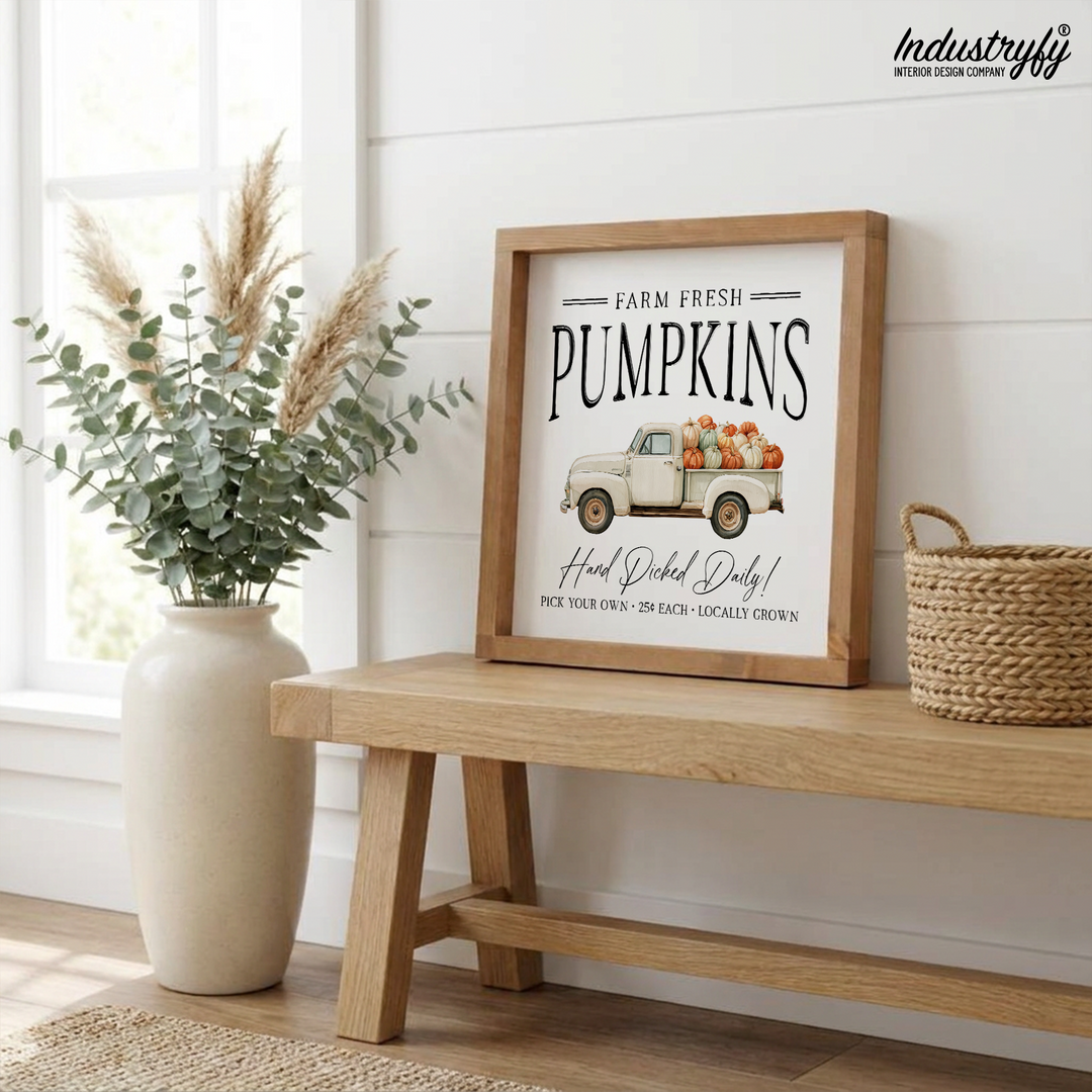Landhaus Schild Farm Fresh Pumpkins, Vintage Herbstdeko mit Truck von Industryfy