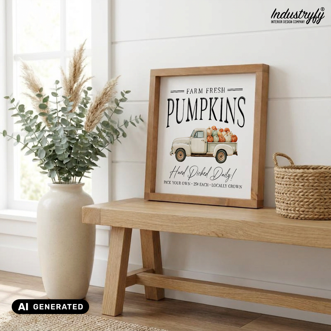 Landhaus Schild Farm Fresh Pumpkins, Vintage Herbstdeko mit Truck von Industryfy