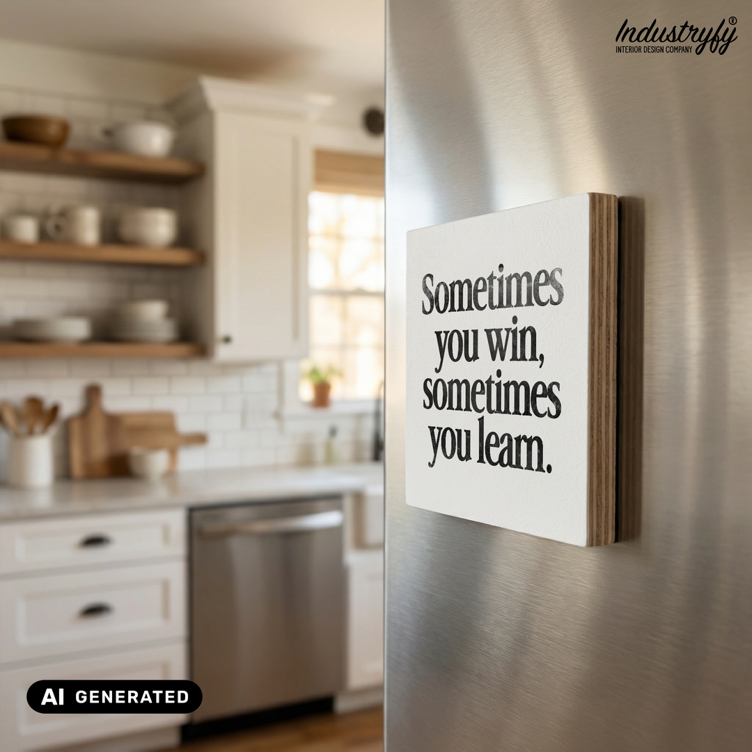Kühlschrankmagnet aus Holz mit Spruch Sometimes you win sometimes you learn – Nahaufnahme von Industryfy