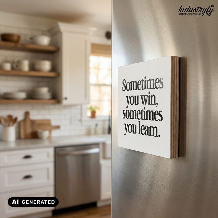 Kühlschrankmagnet aus Holz mit Spruch Sometimes you win sometimes you learn – Nahaufnahme von Industryfy