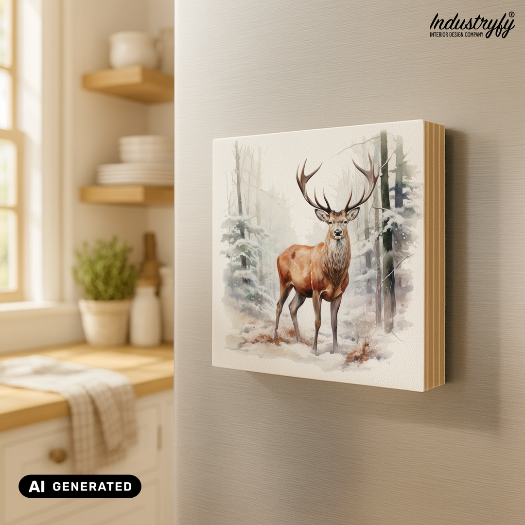 Kühlschrankmagnet Holz Winter Hirsch, Holzmagnet von Industryfy