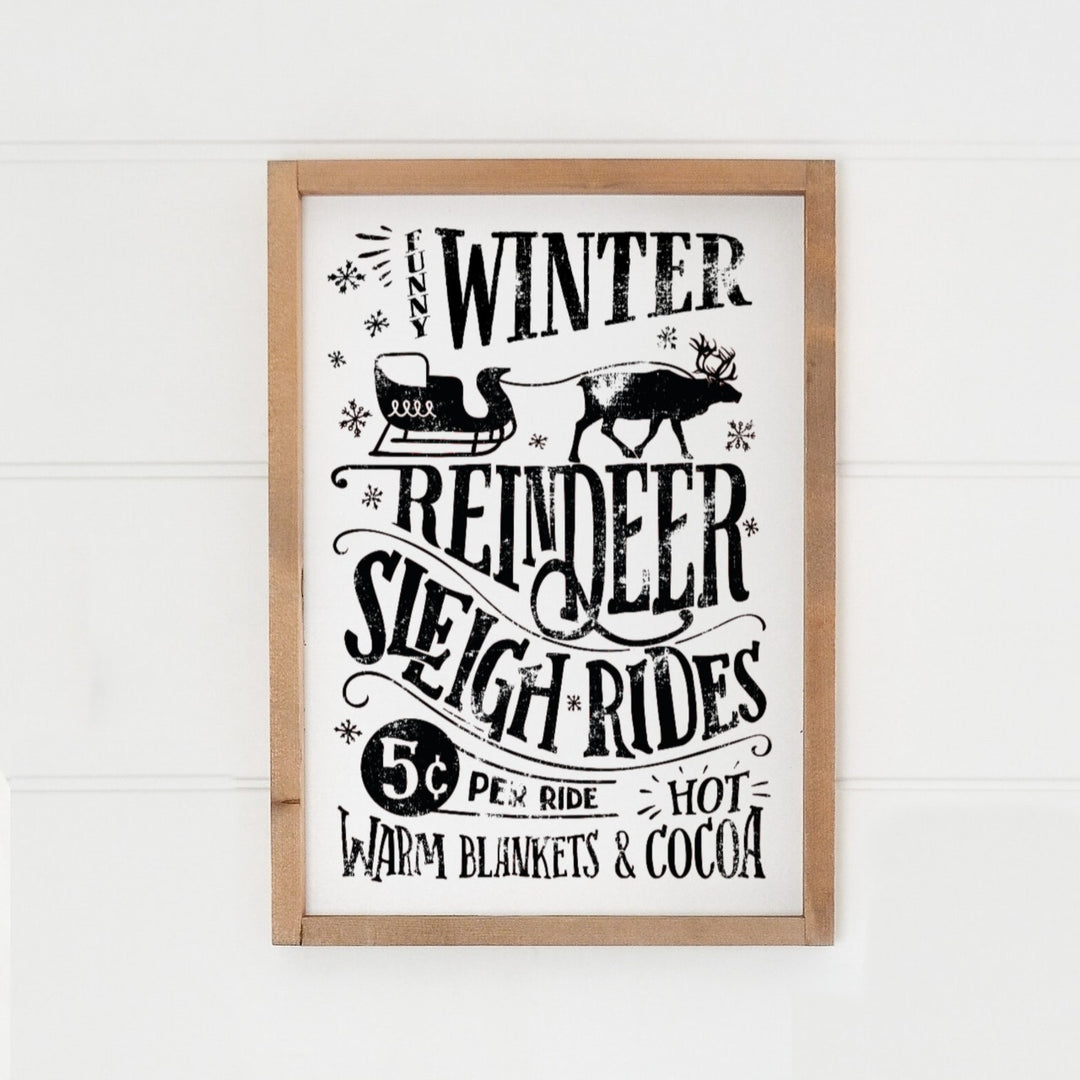Landhaus Schild | Funny Winter Reindeer Sleigh Rides