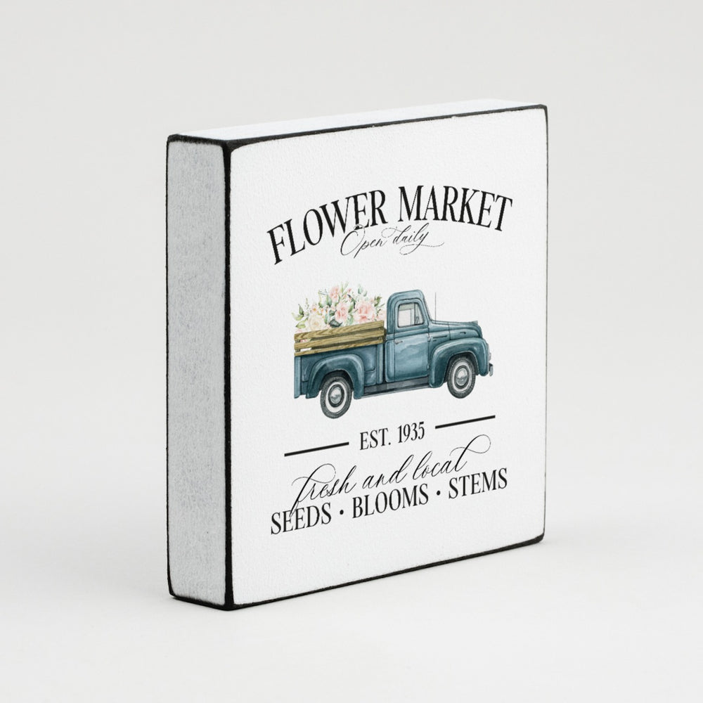 Miniblock Flower Market Truck No4 – Handgefertigtes Holzschild aus dem Saarland