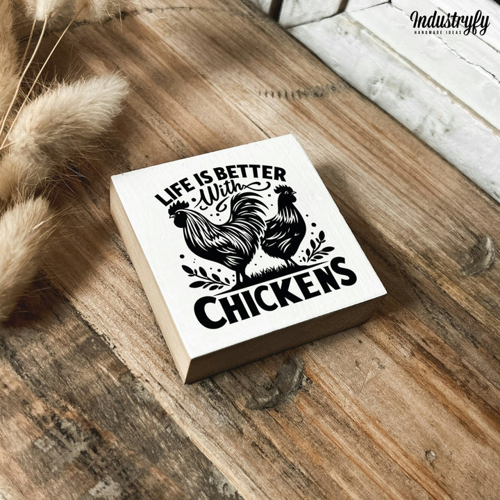 Kühlschrankmagnet Holz Life is better with chickens, Holzmagnet von Industryfy
