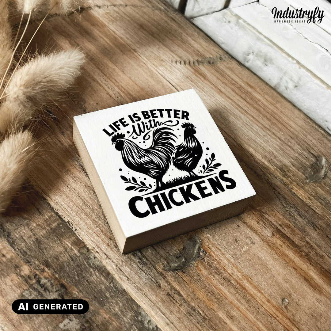 Kühlschrankmagnet Holz Life is better with chickens, Holzmagnet von Industryfy
