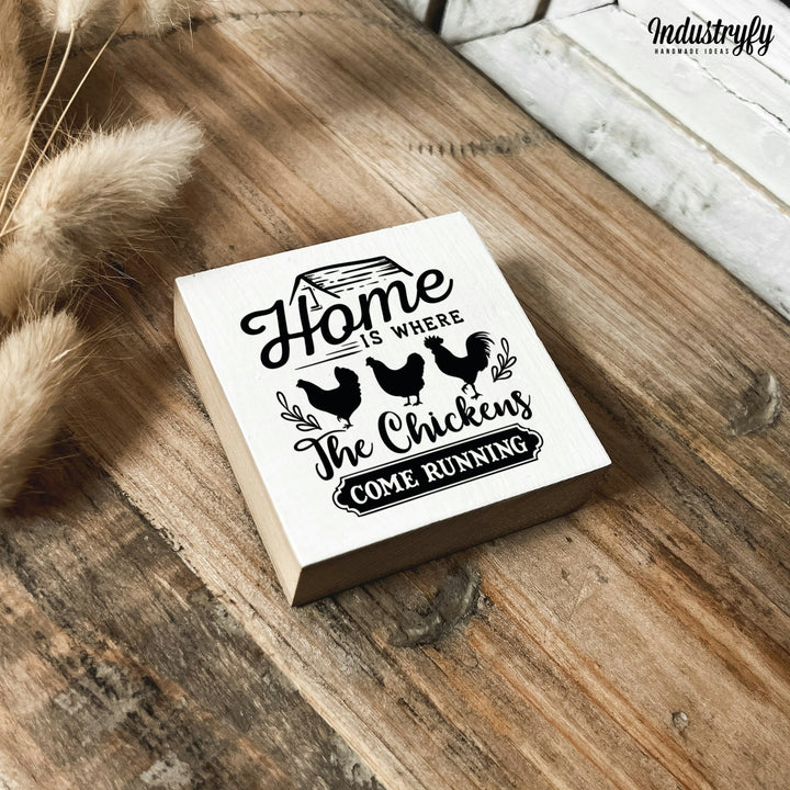 Kühlschrankmagnet Holz Home is where the chickens come running, Holzmagnet von Industryfy