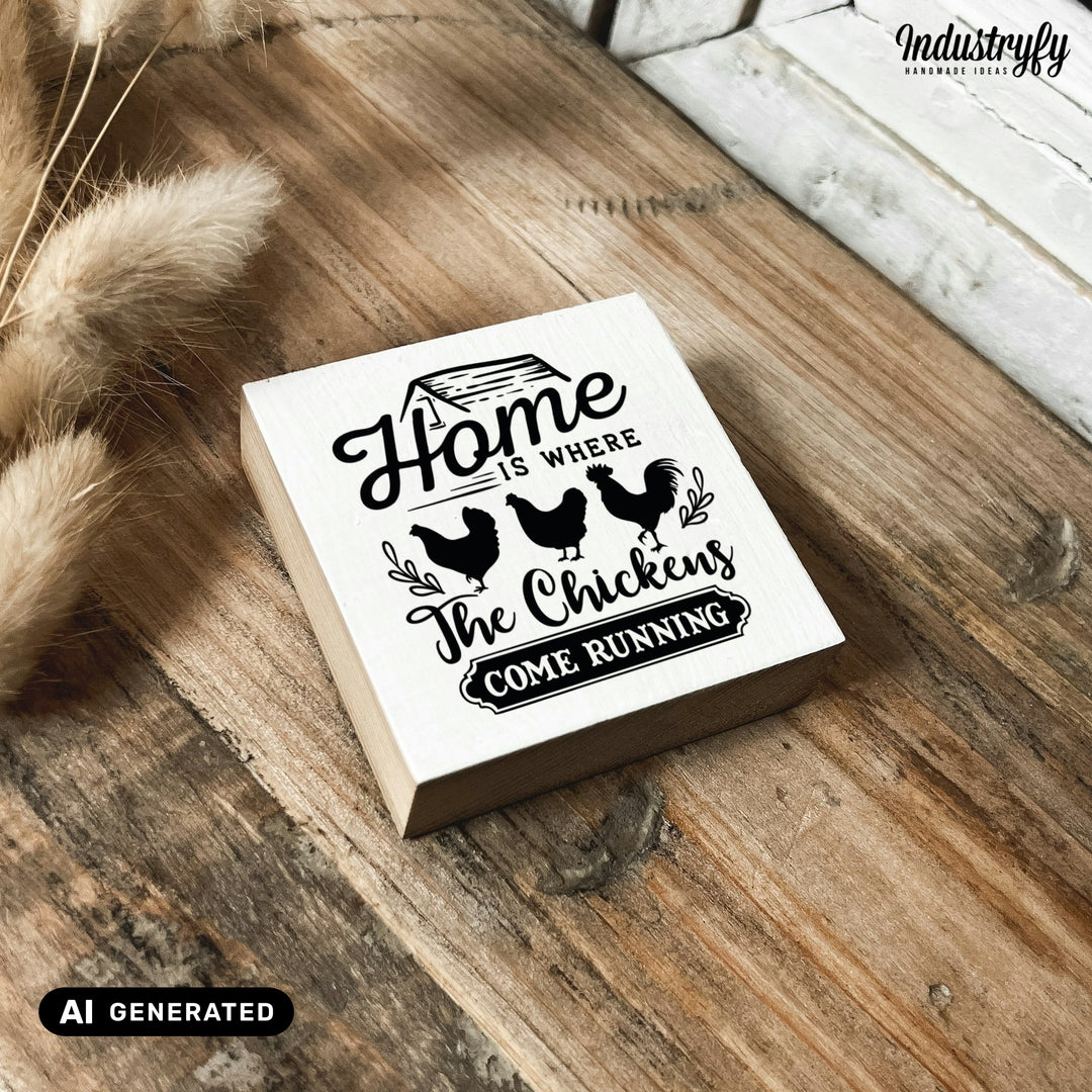 Kühlschrankmagnet Holz Home is where the chickens come running, Holzmagnet von Industryfy
