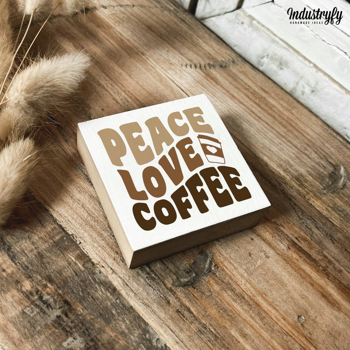 Kühlschrankmagnet Holz Peace, Love, Coffee, Holzmagnet von Industryfy